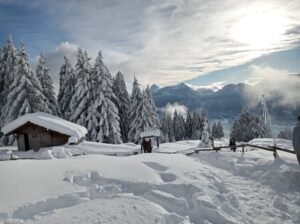 balade à ski au décollage de la forclaz